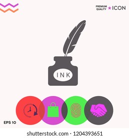 Ink bottle with feather - icon