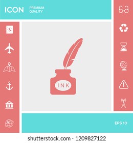 Ink bottle with feather - icon