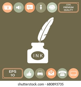Ink bottle with feather - icon