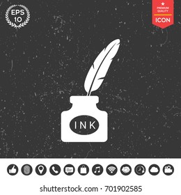 Ink bottle with feather - icon