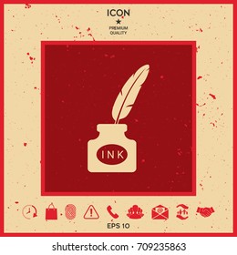 Ink bottle with feather - icon
