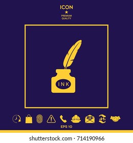 Ink bottle with feather - icon