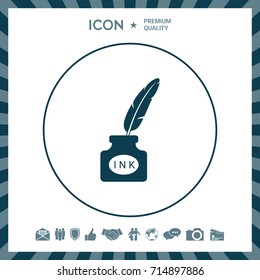 Ink bottle with feather - icon