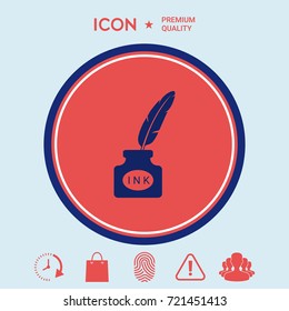 Ink bottle with feather - icon