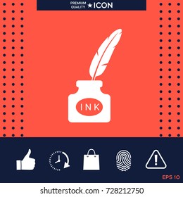 Ink bottle with feather - icon