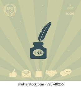 Ink bottle with feather - icon