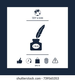 Ink bottle with feather - icon