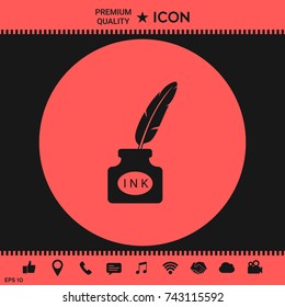 Ink bottle with feather - icon