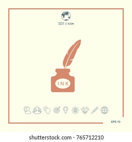 Ink bottle with feather - icon
