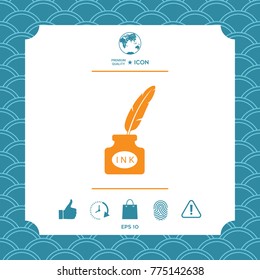 Ink bottle with feather - icon