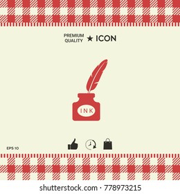 Ink bottle with feather - icon