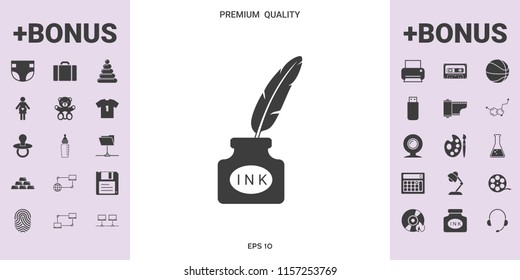 Ink bottle with feather - icon - graphic elements for your design