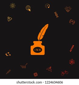 Ink bottle with feather - icon. Graphic elements for your design