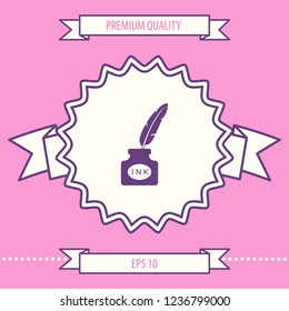 Ink bottle with feather - icon. Graphic elements for your design