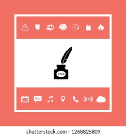 Ink bottle with feather - icon. Graphic elements for your design