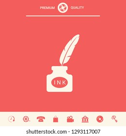 Ink bottle with feather - icon. Graphic elements for your design