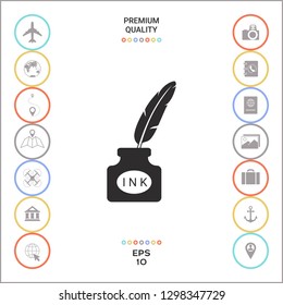 Ink bottle with feather - icon. Graphic elements for your design