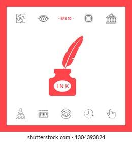 Ink bottle with feather - icon. Graphic elements for your design