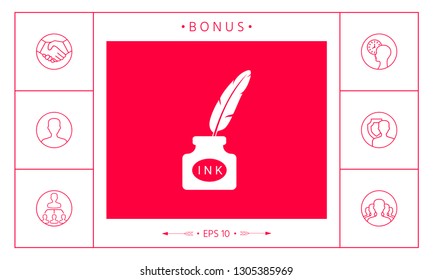 Ink bottle with feather - icon. Graphic elements for your design