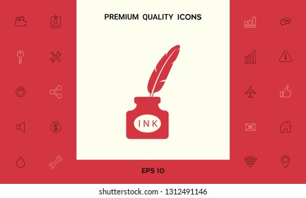 Ink bottle with feather - icon. Graphic elements for your design