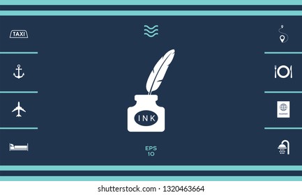 Ink bottle with feather - icon. Graphic elements for your design