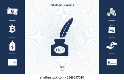 Ink bottle with feather - icon. Graphic elements for your design