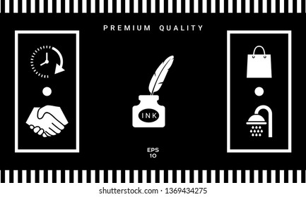 Ink bottle with feather - icon. Graphic elements for your design