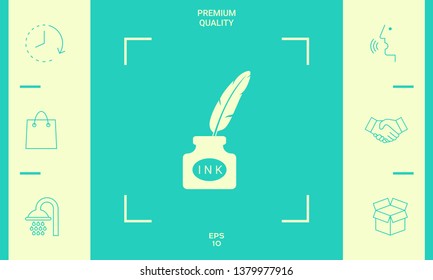 Ink bottle with feather - icon. Graphic elements for your design