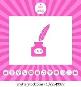 Ink bottle with feather - icon. Graphic elements for your design