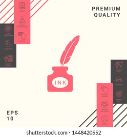 Ink bottle with feather - icon. Graphic elements for your design