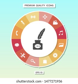 Ink bottle with feather - icon. Graphic elements for your design