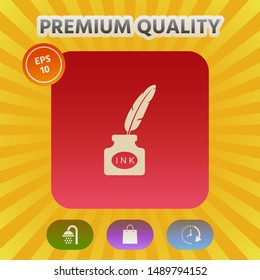 Ink bottle with feather - icon. Graphic elements for your design