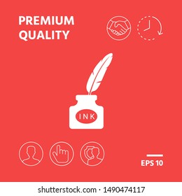 Ink bottle with feather - icon. Graphic elements for your design