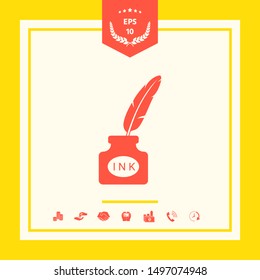 Ink bottle with feather - icon. Graphic elements for your design