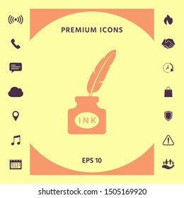Ink bottle with feather - icon. Graphic elements for your design