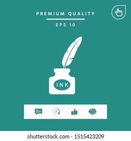 Ink bottle with feather - icon. Graphic elements for your design