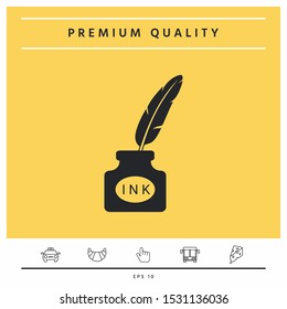 Ink bottle with feather - icon. Graphic elements for your design