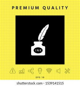 Ink bottle with feather - icon. Graphic elements for your design