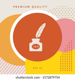 Ink bottle with feather - icon. Graphic elements for your design
