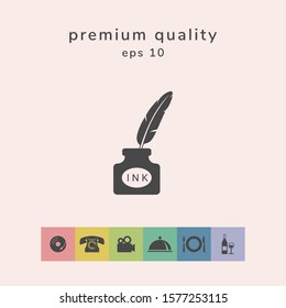 Ink bottle with feather - icon. Graphic elements for your design