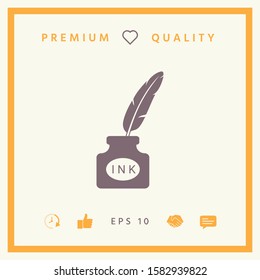 Ink bottle with feather - icon. Graphic elements for your design