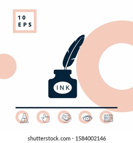Ink bottle with feather - icon. Graphic elements for your design