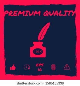 Ink bottle with feather - icon. Graphic elements for your design