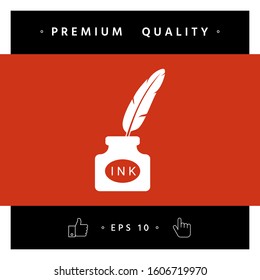 Ink bottle with feather - icon. Graphic elements for your design