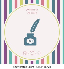 Ink bottle with feather - icon. Graphic elements for your design