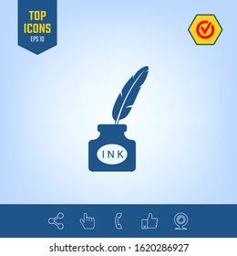 Ink bottle with feather - icon. Graphic elements for your design