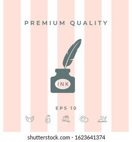 Ink bottle with feather - icon. Graphic elements for your design