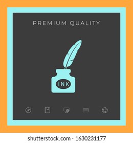 Ink bottle with feather - icon. Graphic elements for your design