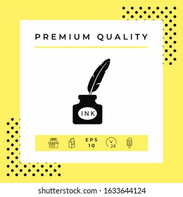 Ink bottle with feather - icon. Graphic elements for your design