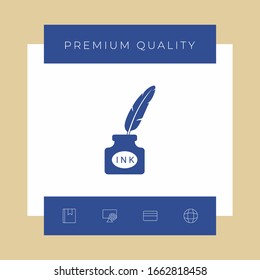 Ink bottle with feather - icon. Graphic elements for your design